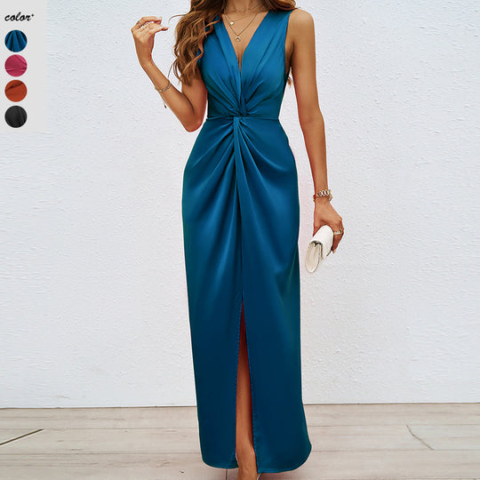 Damen Langkleid mit elegantem Wickeldesign und figurbetontem Schnitt R&B