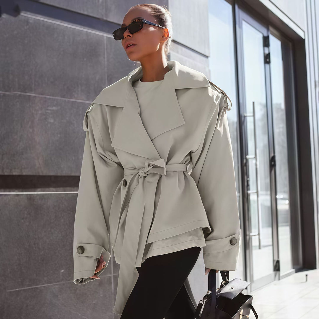 Damen modische Trenchjacke mit Gürteldesign und lässigem Schnitt R&B