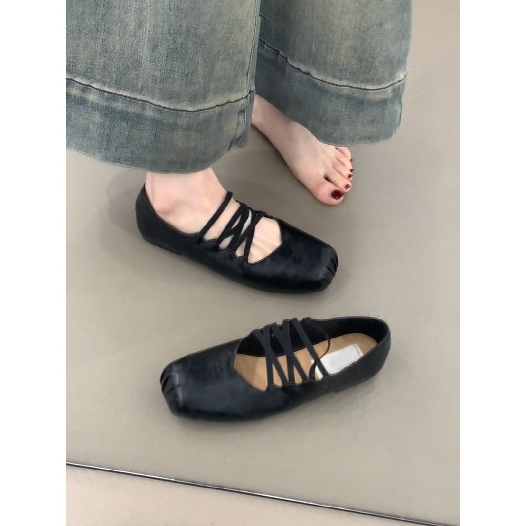 Damen Ballerina-Schuhe mit dekorativem Schnürdesign und hochwertiger Lederoberfläche R&B