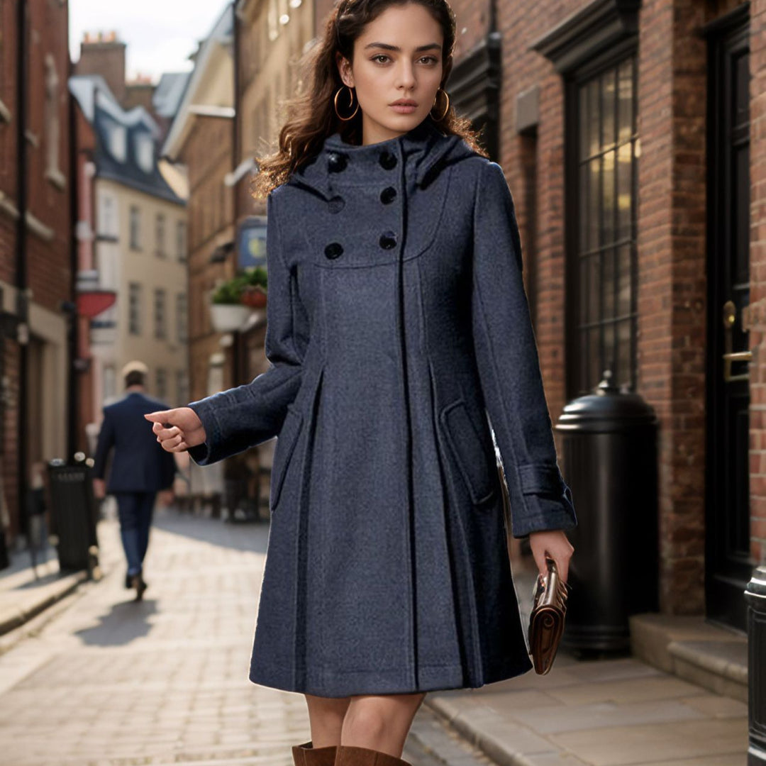 Damen eleganter Mantel mit hohem Kragen und funktionalen Taschen R&B