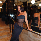 Damen elegantes Wickelmaxikleid mit transparenten Einsätzen und feinen Details R&B