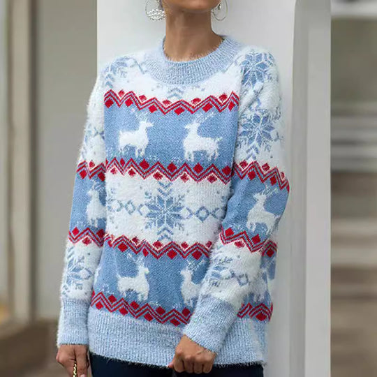 Damen gemütlicher Weihnachtspullover mit festlichem Rentierdesign R&B