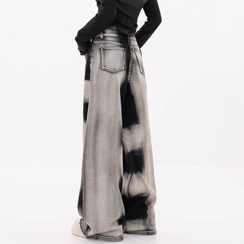 Damen Weite Designer-Jeans mit kreativen Batikmustern R&B
