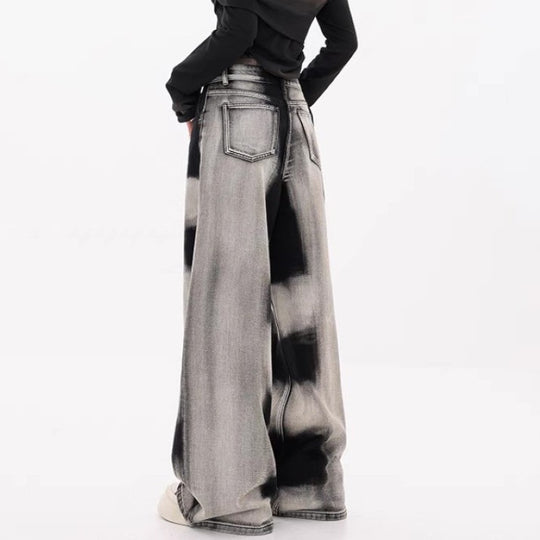 Damen Weite Designer-Jeans mit kreativen Batikmustern R&B