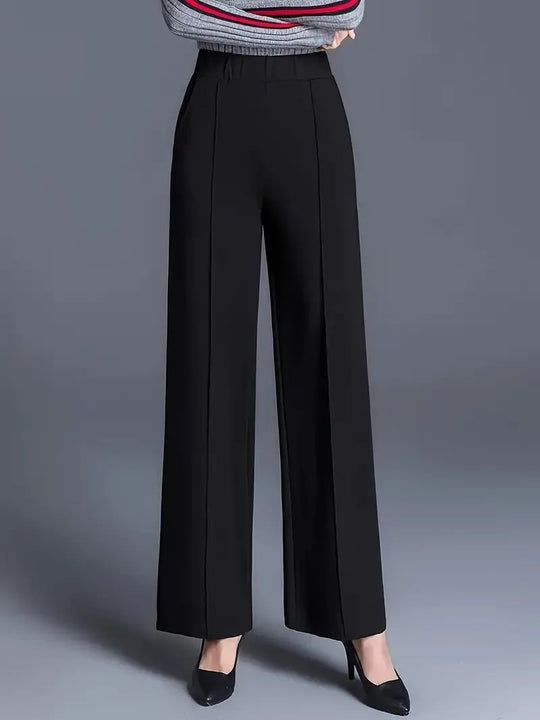 Damen Weit geschnittene High-Waist-Hose mit eleganten Bügelfalten R&B