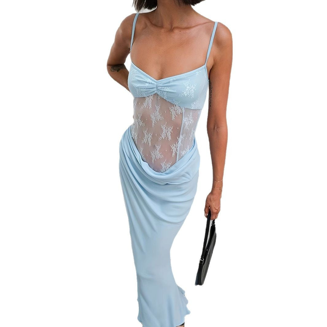 Damen Elegantes Maxikleid mit transparenten Spitzendetails und figurbetontem Schnitt R&B