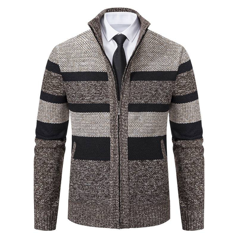 Herren Strickjacke mit Stehkragen und modernem Streifenmuster R&B