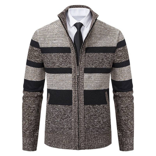 Herren Strickjacke mit Stehkragen und modernem Streifenmuster R&B