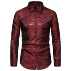 Herren elegantes Langarmhemd mit schimmerndem Wellenmuster R&B
