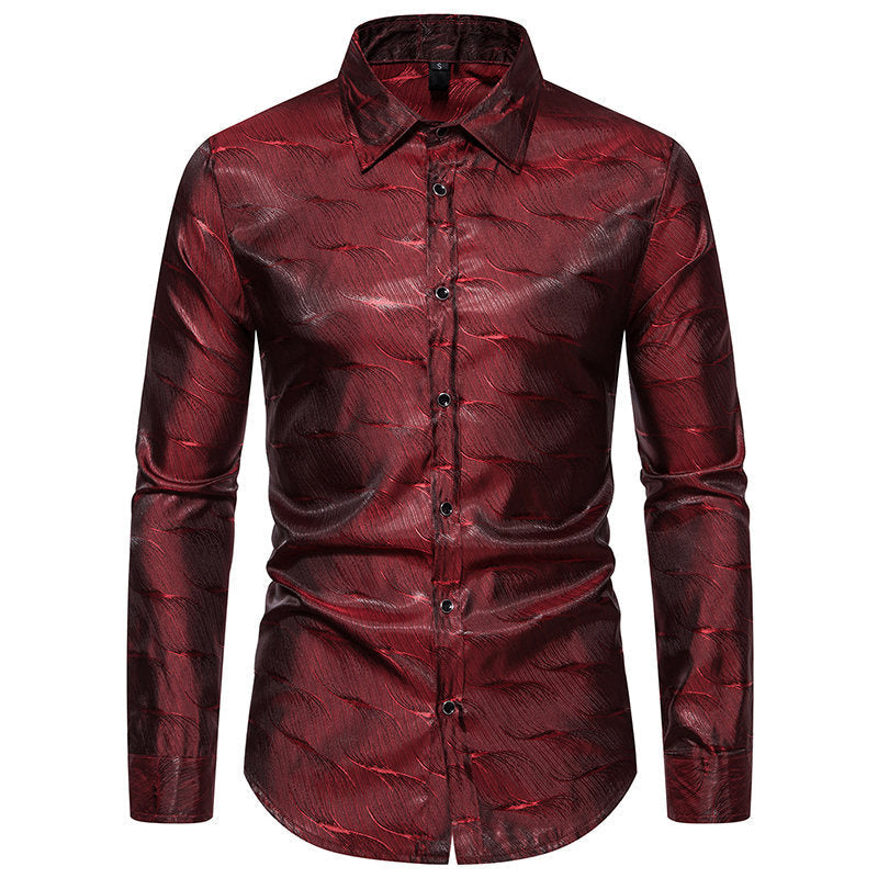 Herren elegantes Langarmhemd mit schimmerndem Wellenmuster R&B