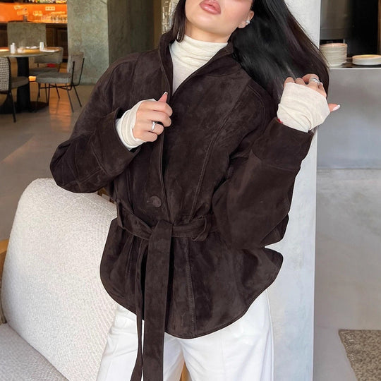 Damen Elegante Wendeblazerjacke aus hochwertigem Wildleder R&B
