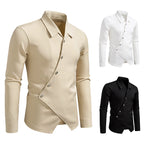 Herren modisches Langarmhemd mit asymmetrischem Knopfdesign R&B