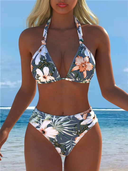 Damen Triangel-Bikini mit hohem Bund und patriotischem Sternen-Muster R&B