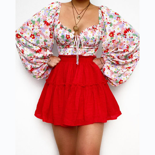 Damen Bluse mit Puffärmeln und floralem Muster R&B