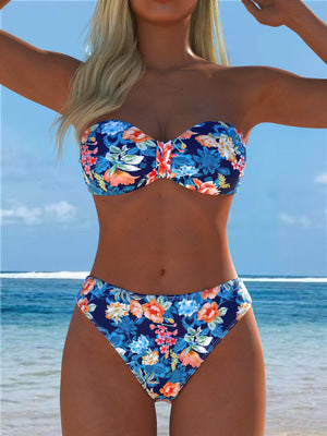 Damen Bikini-Set mit floralem Balconette-Oberteil und hochgeschnittenem Höschen R&B