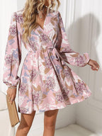 Damen Wickelkleid mit floralen Mustern und voluminösen Ärmeln R&B