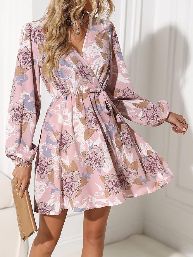 Damen Wickelkleid mit floralen Mustern und voluminösen Ärmeln R&B
