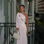 Damen elegantes und figurbetontes Abendkleid mit asymmetrischem Schnitt EB