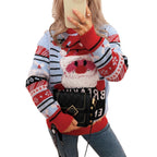 Damen Weihnachts-Pullover mit kreativem Rentier-Motiv und fröhlichem Design R&B