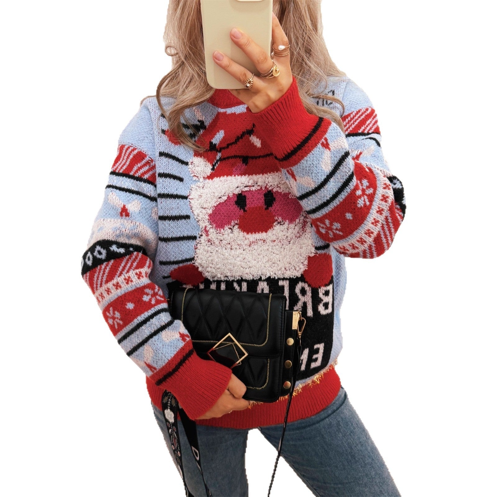 Damen Weihnachts-Pullover mit kreativem Rentier-Motiv und fröhlichem Design R&B