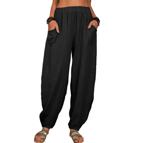 Damen Luftige Palazzo-Hose mit praktischen Seitentaschen und elastischem Bund R&B