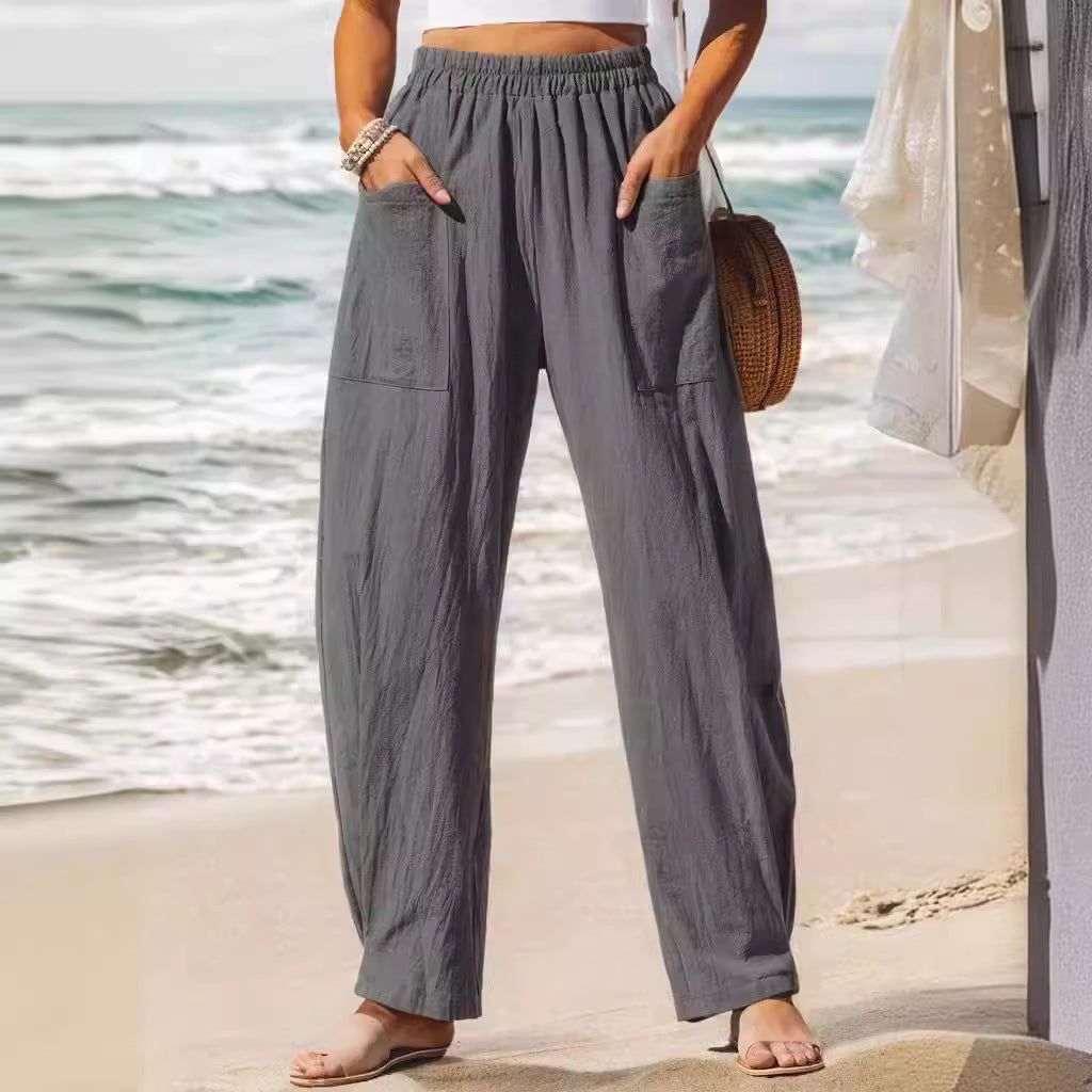 Damen lässige Leinenhose mit praktischen Seitentaschen R&B