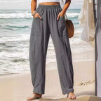 Damen lässige Leinenhose mit praktischen Seitentaschen