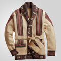 Damen Strickjacke mit kunstvollem Muster und exklusivem Gürtel R&B