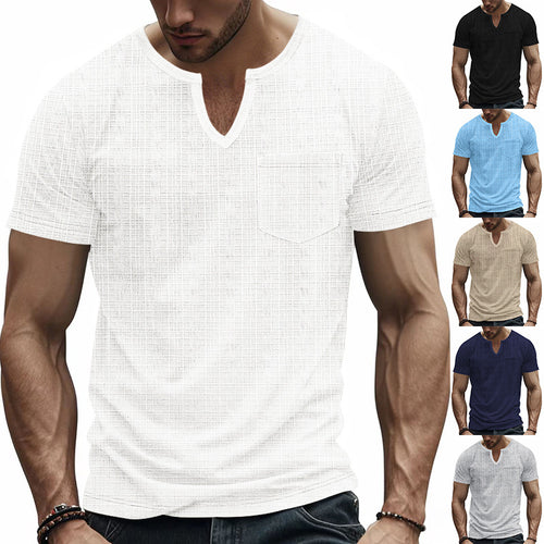 Herren Kurzarm V-Ausschnitt T-Shirt mit Brusttasche R&B