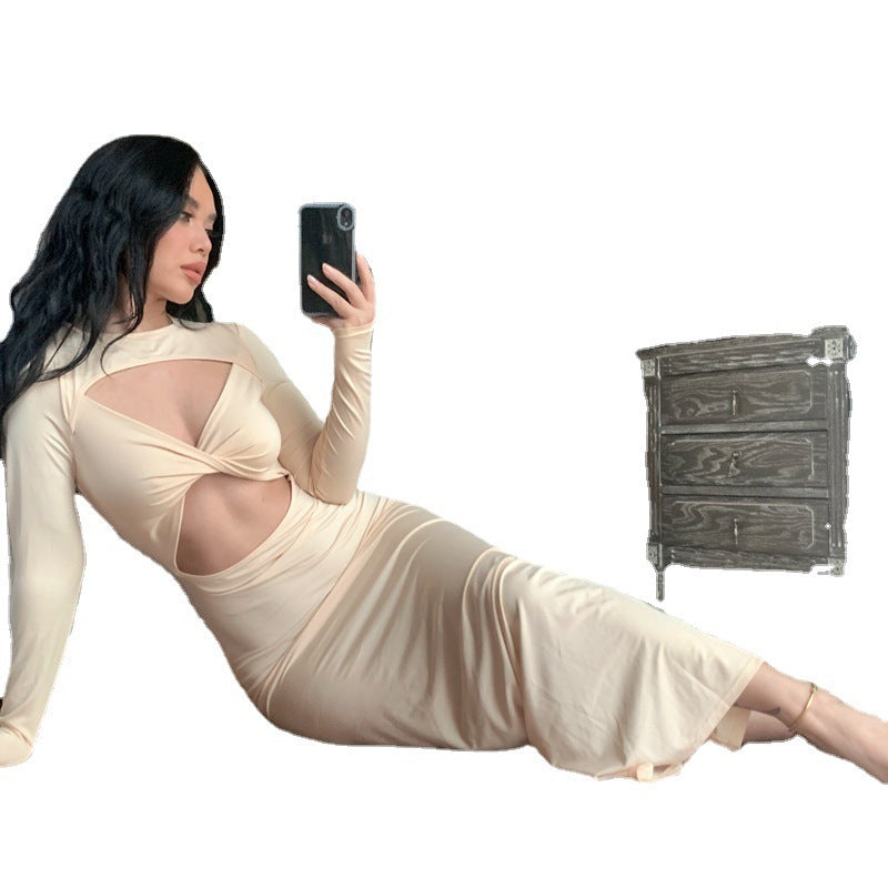 Damen Figurbetontes Cut-Out Kleid mit langen Ärmeln R&B