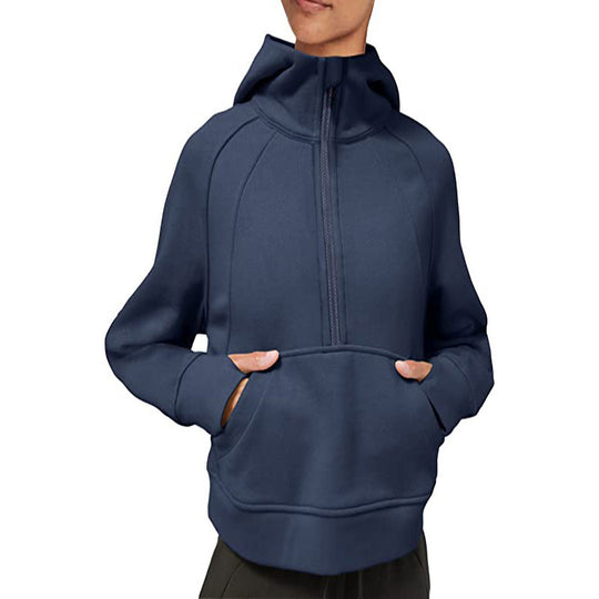 Damen sportlicher Fleece-Hoodie mit halbem Reißverschluss R&B