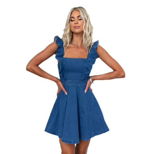 Damen angesagtes Jeanskleid mit Rüschendetails R&B