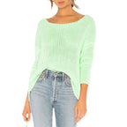 Damen lockerer Strickpullover mit weitem Schnitt und Rundhalsausschnitt R&B