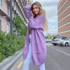 Damen gemütliche Strickjacke mit praktischen Taschen und offenem Schnitt R&B