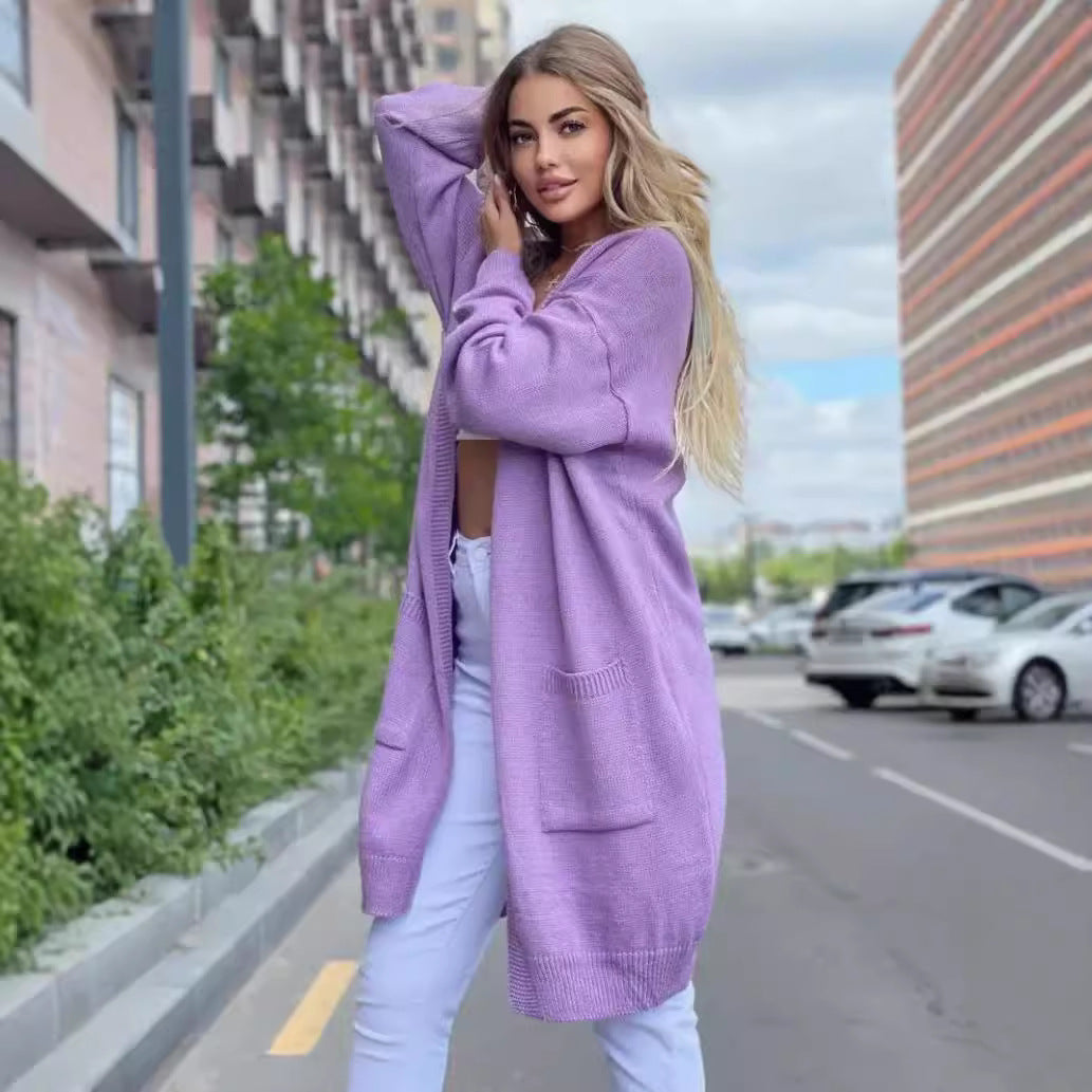 Damen gemütliche Strickjacke mit praktischen Taschen und offenem Schnitt R&B