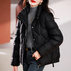 Damen Kurze Steppjacke mit Kapuze und praktischen Taschen R&B