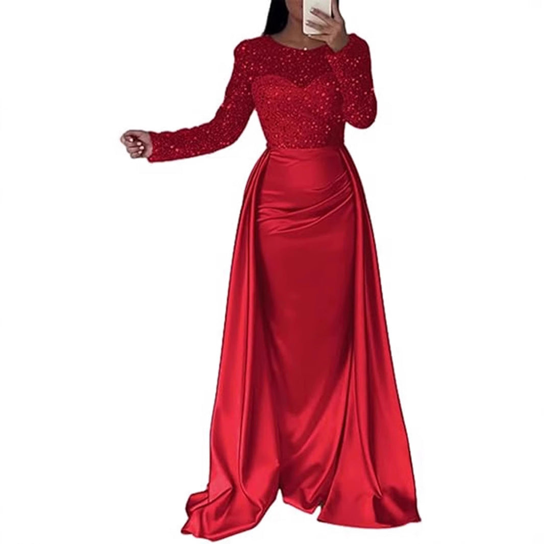 Damen Elegantes Abendkleid mit Glitzerdetails und fließendem Stoff EB