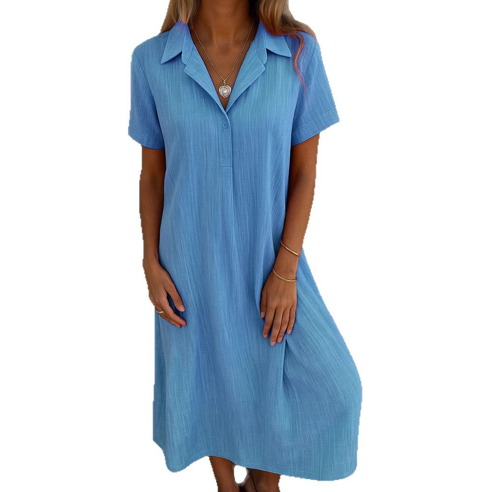 Damen lässiges Maxikleid mit Kragen und kurzen Ärmeln