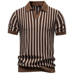 Herren nan gestreiftes Strickpoloshirt kurzarm aus feiner Baumwollmischung mit Polokragen und Rippbündchen R&B