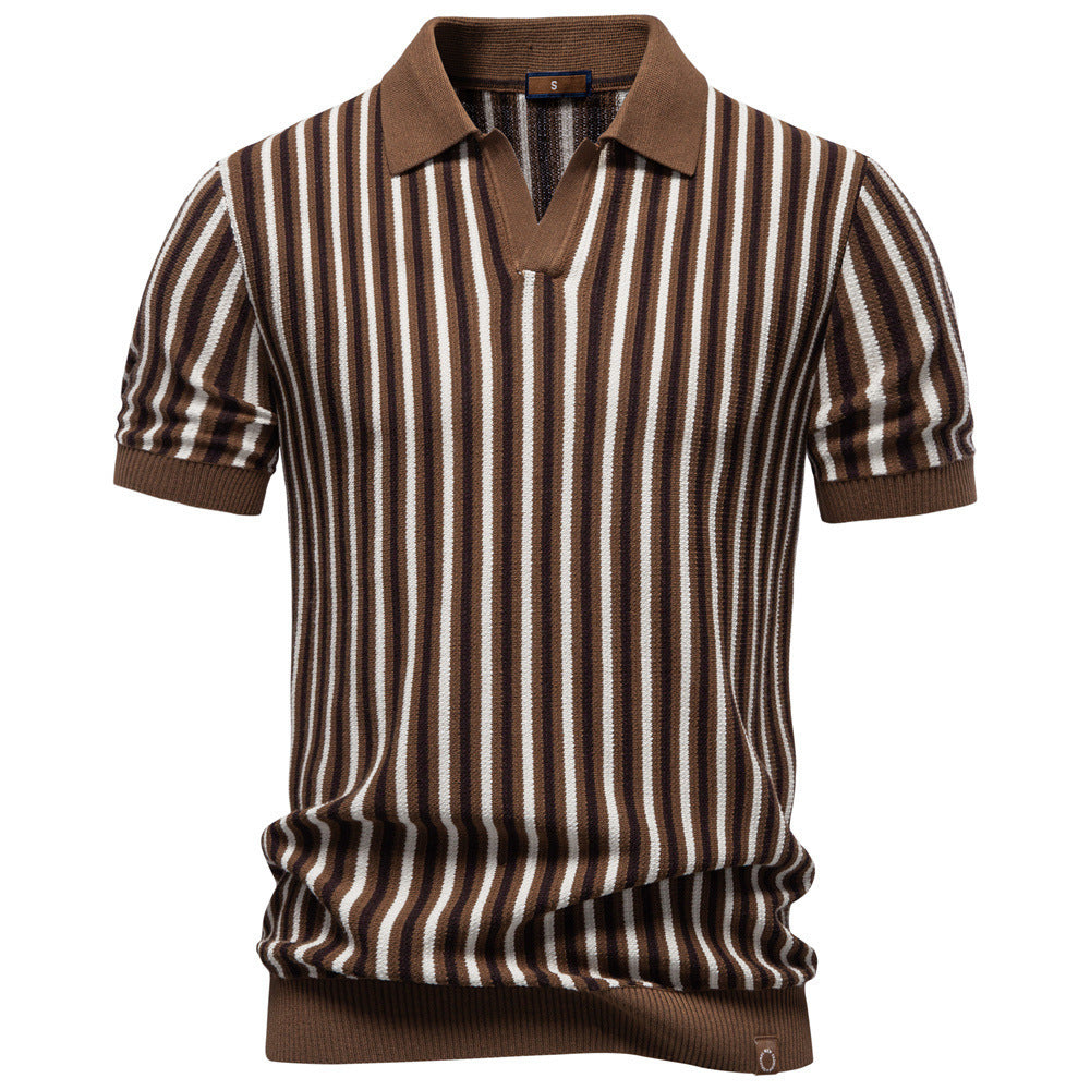 Herren nan gestreiftes Strickpoloshirt kurzarm aus feiner Baumwollmischung mit Polokragen und Rippbündchen R&B
