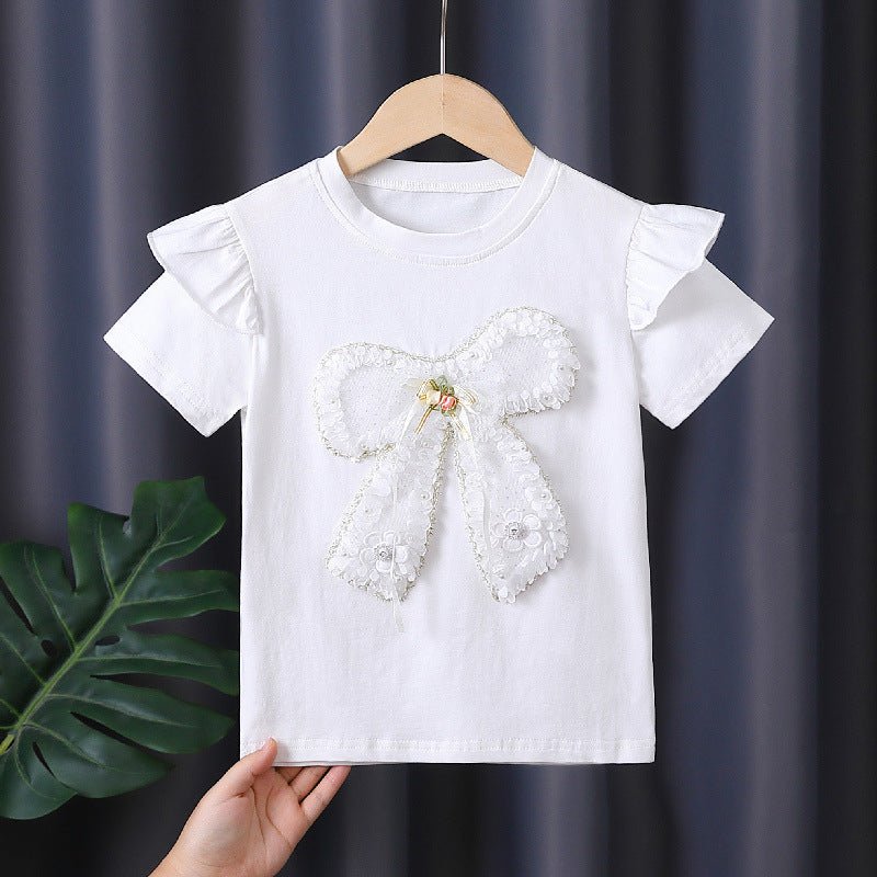 Mädchen T-Shirt mit dekorativem Rüschendesign und kunstvollem Schleifenmotiv R&B