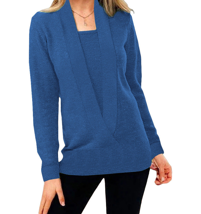 Damen eleganter Pullover mit tiefem V-Ausschnitt und leichtem Strukturdesign R&B