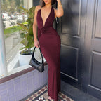 Damen Elegantes Maxikleid mit tiefem V-Ausschnitt und innovativen Drapierungen R&B