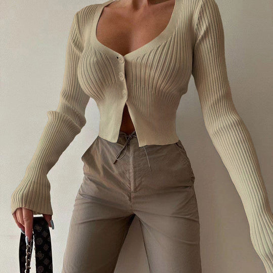 Damen Strick-Cardigan mit tiefem V-Ausschnitt und Knopfverschluss R&B
