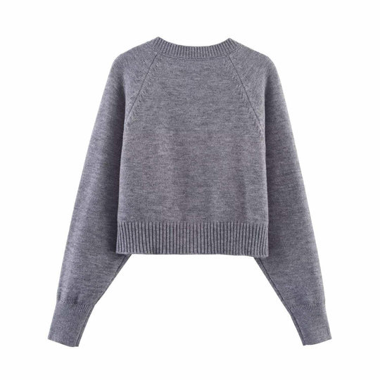 Damen cropped Strickjacke mit Knopfdetails und elastischem Bund R&B