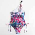 Damen Einteiliger Badeanzug mit aufregendem Schnürdesign und buntem Muster R&B