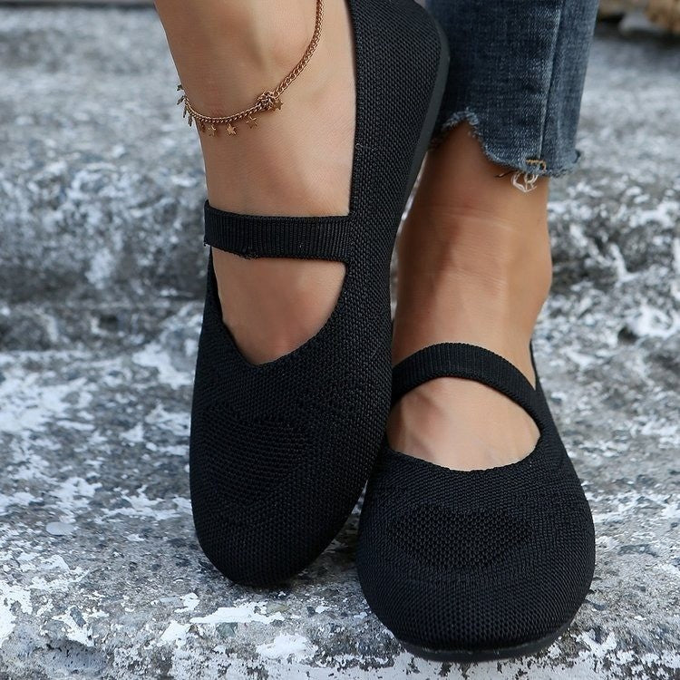 Damen elastische Ballerinas mit verstellbarem Riemen und atmungsaktivem Obermaterial R&B