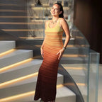 Damen Strick-Maxikleid mit seitlichem Schlitz und elegantem Muster R&B