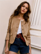Damen lässige Wildlederjacke mit dekorativen Knöpfen R&B