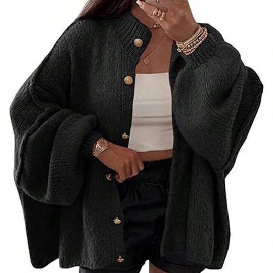 Damen Flauschige Strickjacke mit überschnittenen Schultern R&B